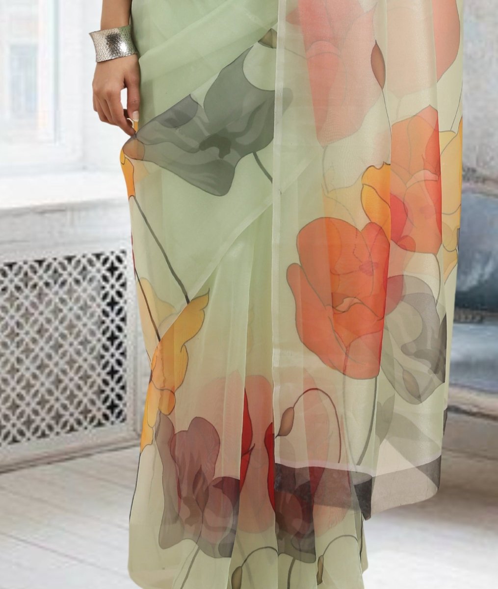 Aastha Fashion Women's Multicolor Digital Printed Organza Saree with Blouse - Grab2buy
