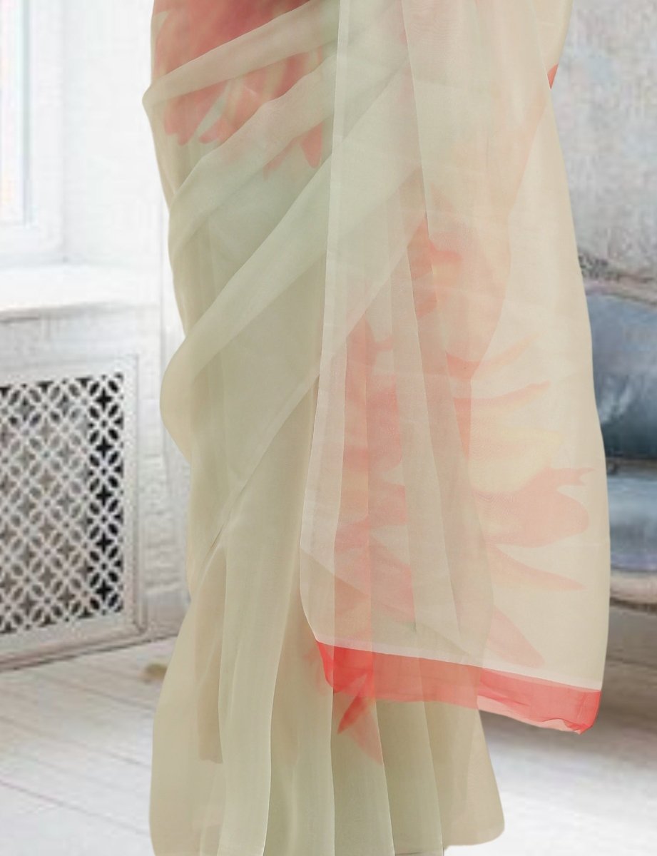Aastha Fashion Women's Red Digital Printed Organza Saree with Blouse - Grab2buy