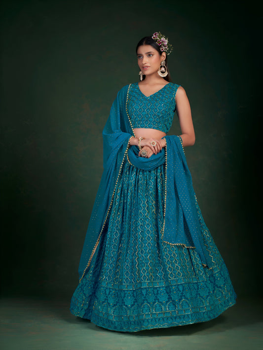 Aastha Fashion Blue Georgette Sequence work Glamorous Festival Lehenga Choli