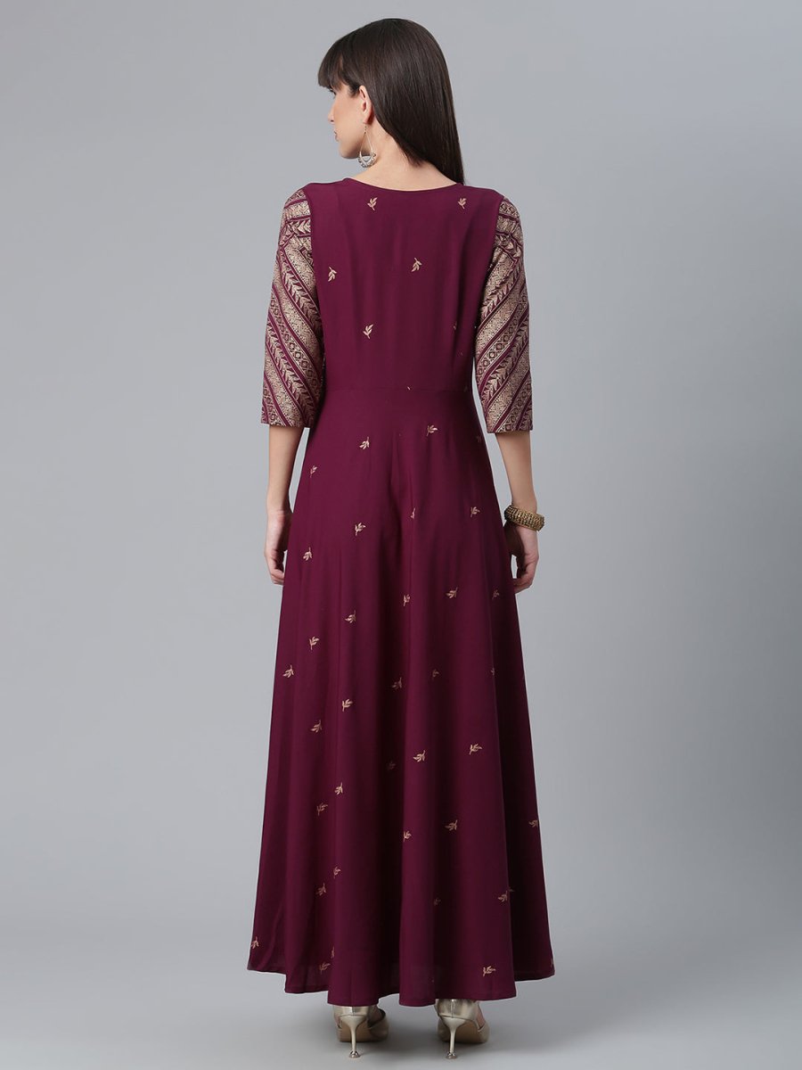 Ahalyaa Crepe Wine Glitter Print Kurta With Jacket - Grab2buy
