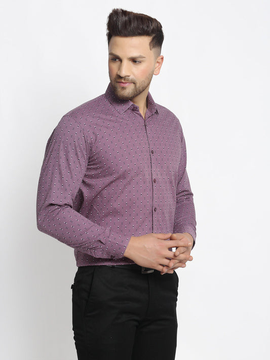Jainish Magenta Men's Cotton Printed Formal Shirt's ( SF 752Wine )