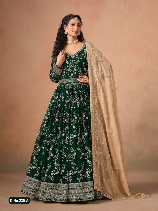 Anaita Dark Green Faux Georgette Jacquard Embroidered Work Anarkali Suit