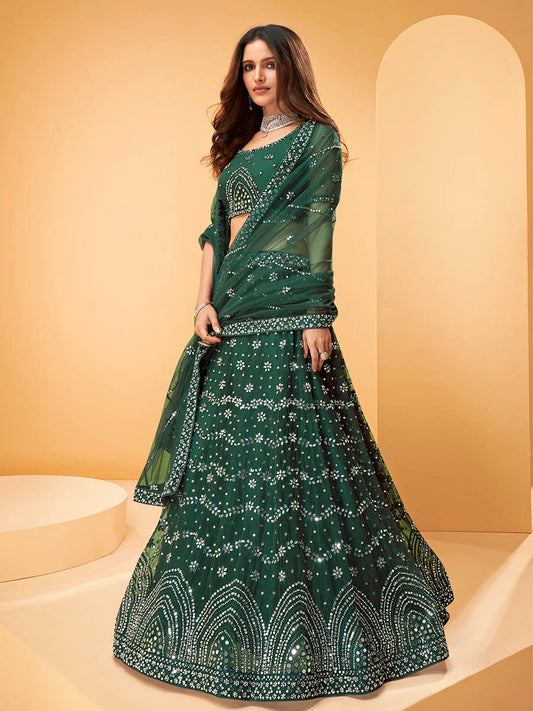 Myra Green Heavy Embroidered net Designer Lehenga