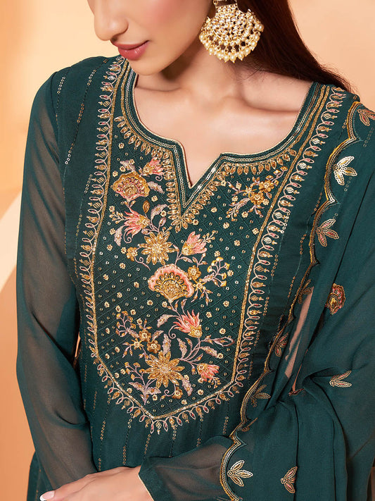 Myra Dark Green Heavy Embroidered Sharara Suit