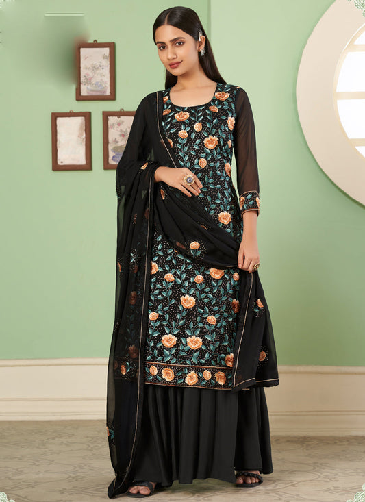 Vegaa Fashion Black Georgette Embroidery Designer Sharara Suit Grab2Buy Vegaa Fashion Grab2Buy