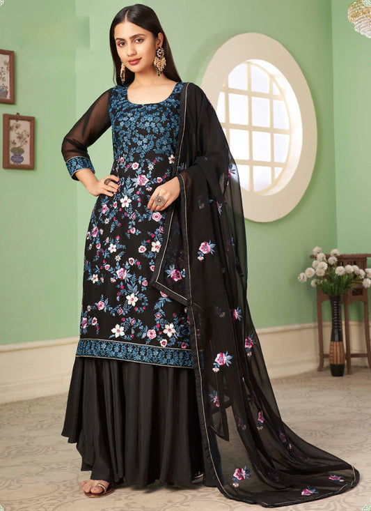 Vegaa Fashion Black Georgette Embroidery Designer Sharara Suit Grab2Buy Vegaa Fashion Grab2Buy