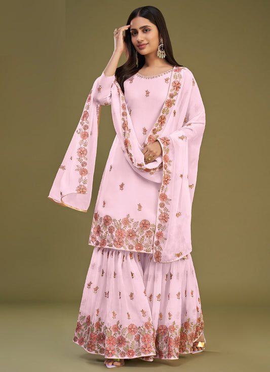 Vegaa Fashion Pink Georgette Embroidery Designer Sharara Suit Grab2Buy Vegaa Fashion Grab2Buy