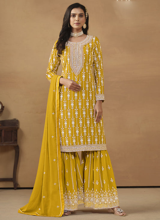 Vegaa Fashion Designer Yellow Faux Georgette Embroidery Sharara Suit Grab2Buy Vegaa Fashion Grab2Buy
