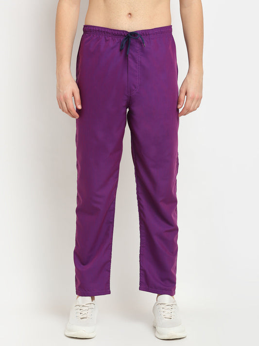 Jainish Men's Solid Cotton Track Pants - Purple