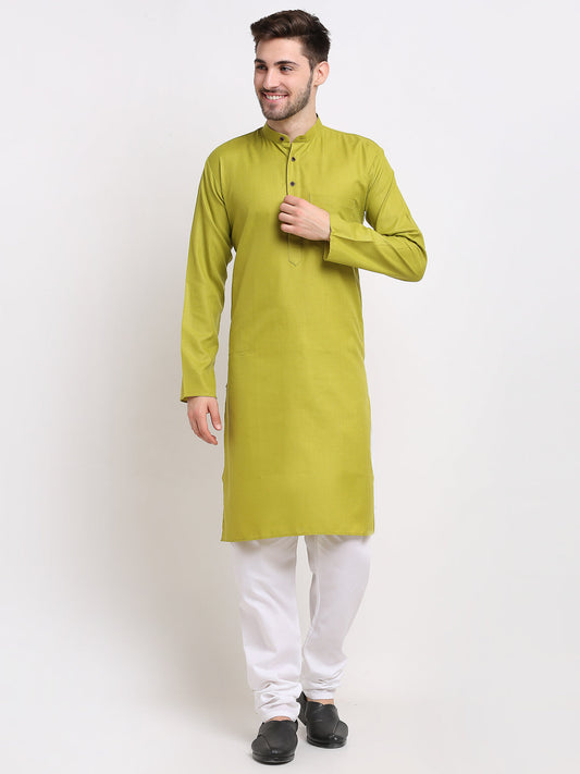 Jompers Men's Cotton Solid Kurta Pyjama - Olive