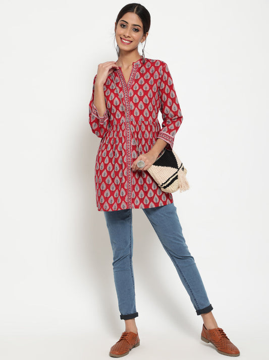 Antaran Maroon Pure Cotton Printed Tunic
