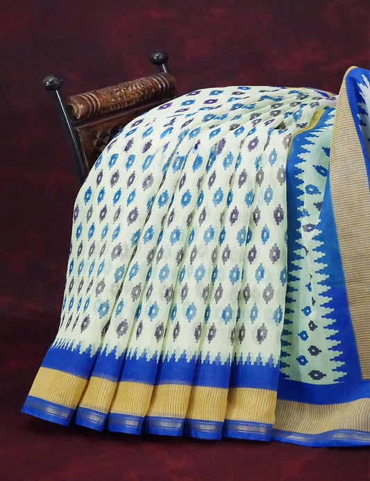 Combo of Off White and Blue Patan Patola Semi Chanderi Saree By Gayathri Reddy Designer Studio | Grab2Buy
