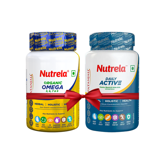 Patanjali Nutrela Daily Active + Omega 3 Softgel Capsules Combo Genie India