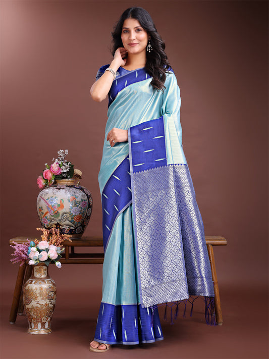 Shree Shyam Fashion Sea Green Lichi Silk Woven Zari Work Traditional Tassel Saree