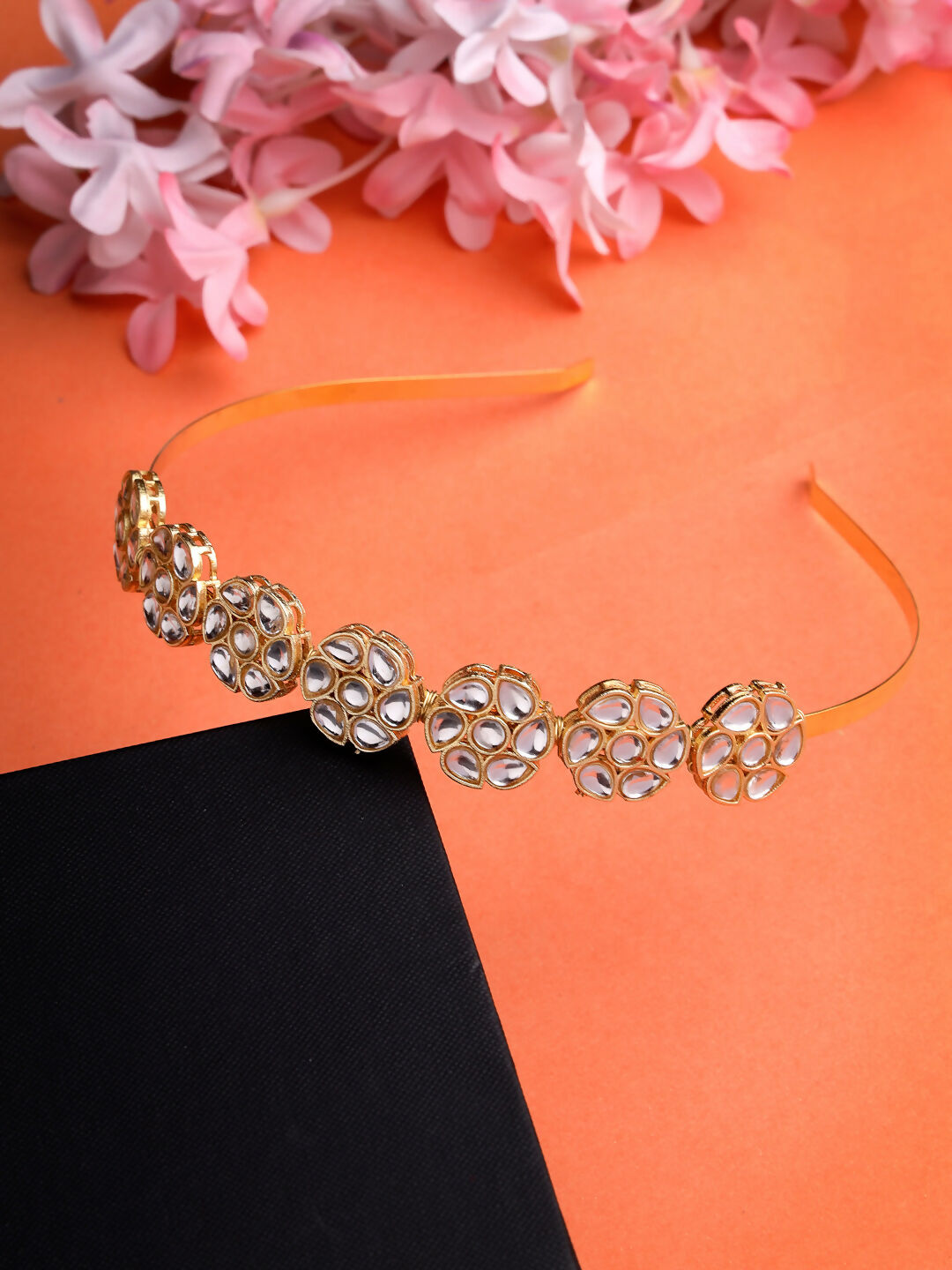 NVR Women's Gold-Plated Kundan Embellished Hairband - Grab2buy
