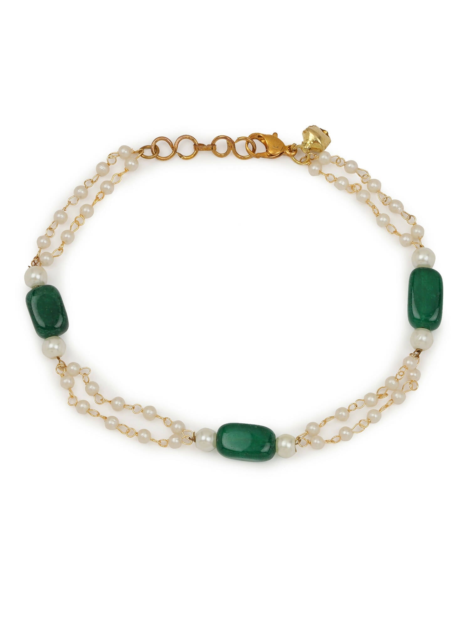 Gold-Plated White Green Pearl Beaded Anklets - Ruby Raang - Grab2buy
