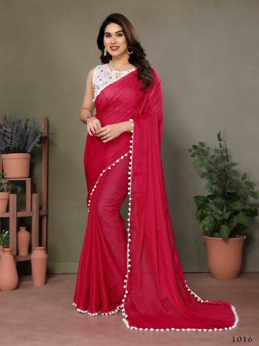 Designer Partywear Red Banglori Fancy Saree - Kanak