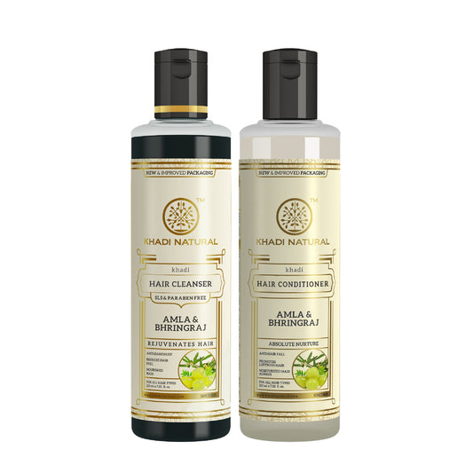 Khadi Natural Amla & Bhringraj Hair Cleanser SLS & Paraben Free Amla & Bhringraj Hair Conditioner Combo Pack of 2 - 210ml Each