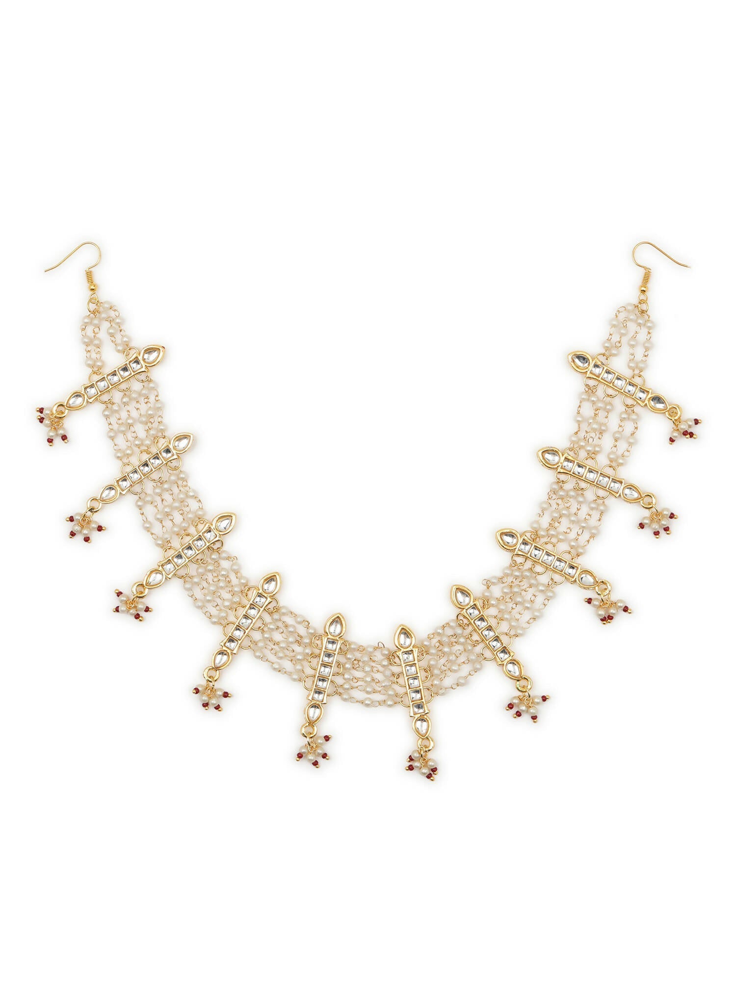 White Gold-Plated Kundan-Studded Beaded Matha Patti - Ruby Raang - Grab2buy