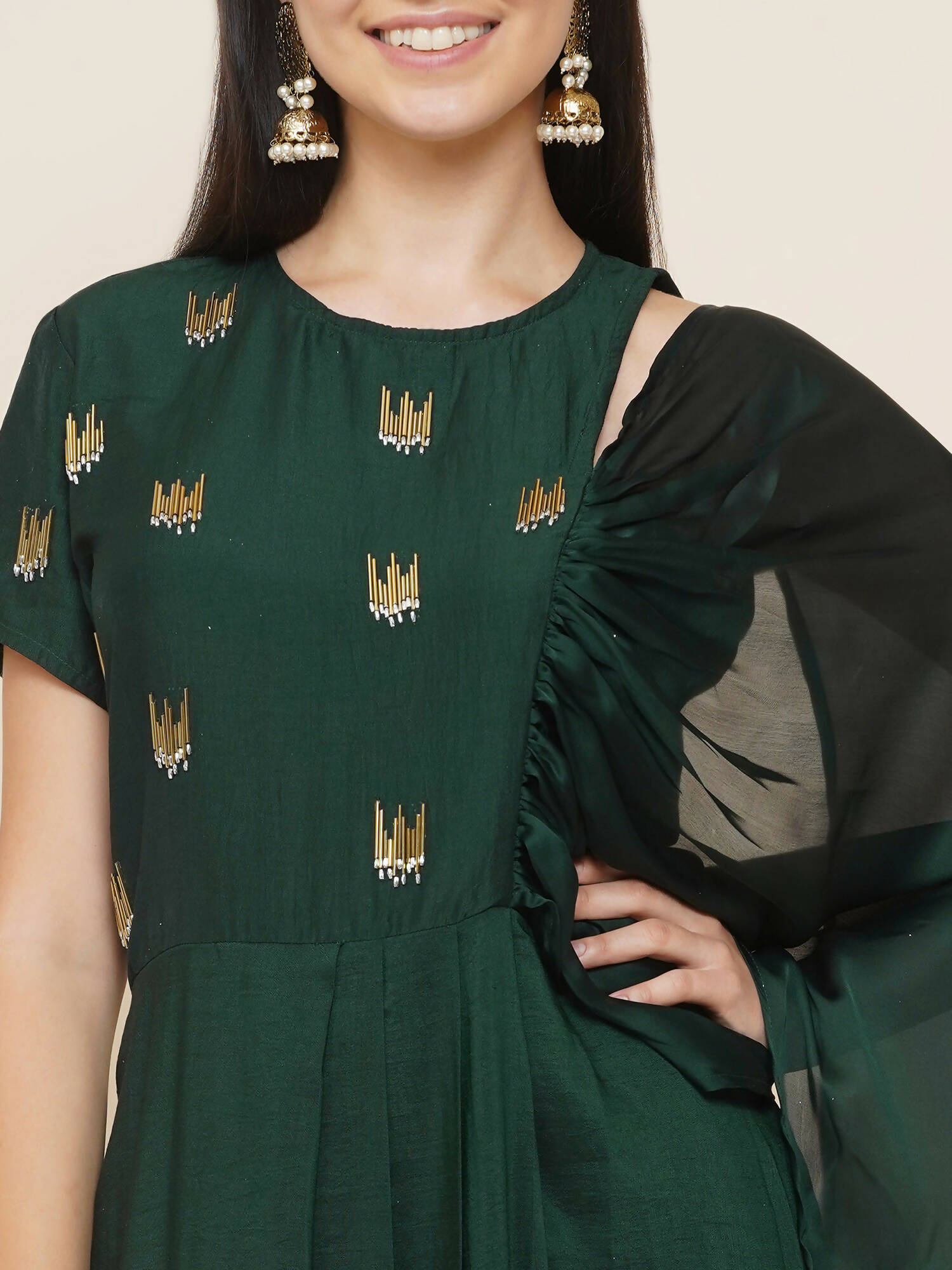 Women Republic Green Hand Embellished Gown - Grab2buy