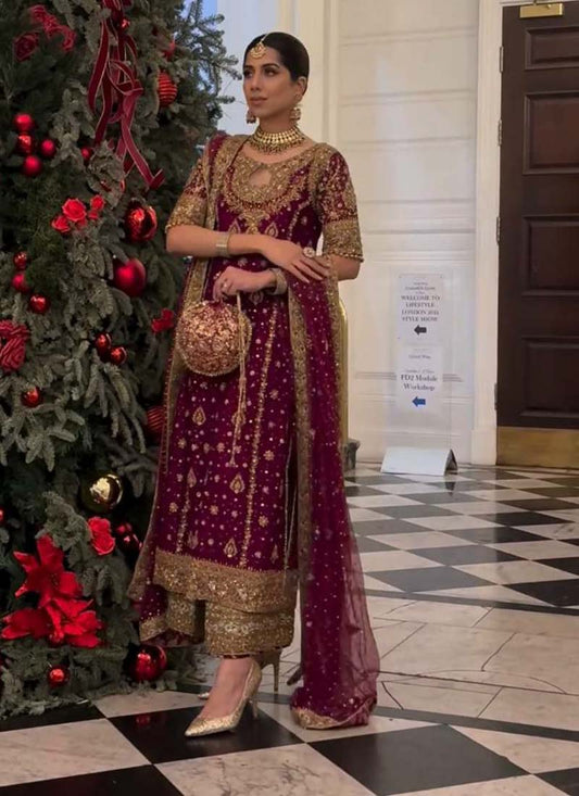 Prazu Fashion Wine Georgette Embroidered Salwar Suit