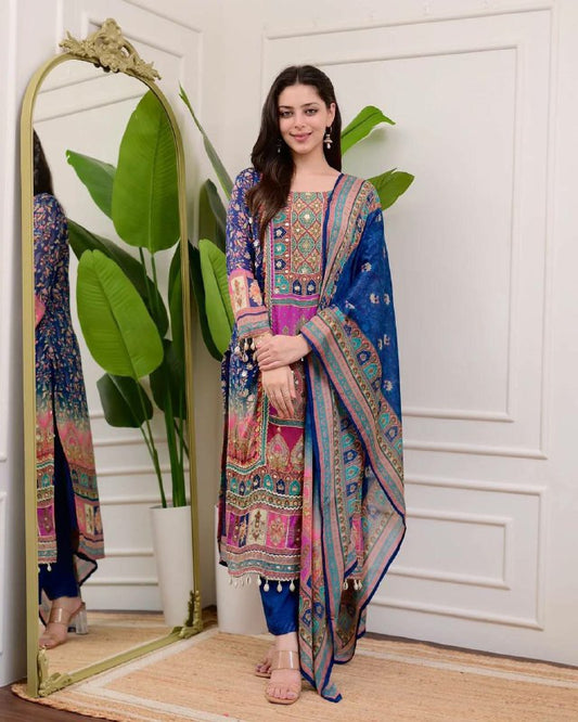 Prazu Fashion Multi Color Chinon Silk Printed Salwar Suit