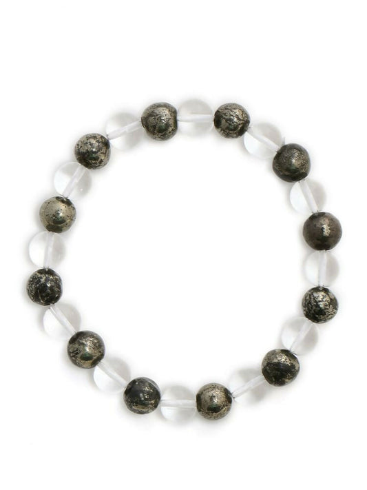 Clear Quatrz & Pyrite Black and White Beads Bracelet - Ruby Raang Grab2Buy Ruby Raang Grab2Buy