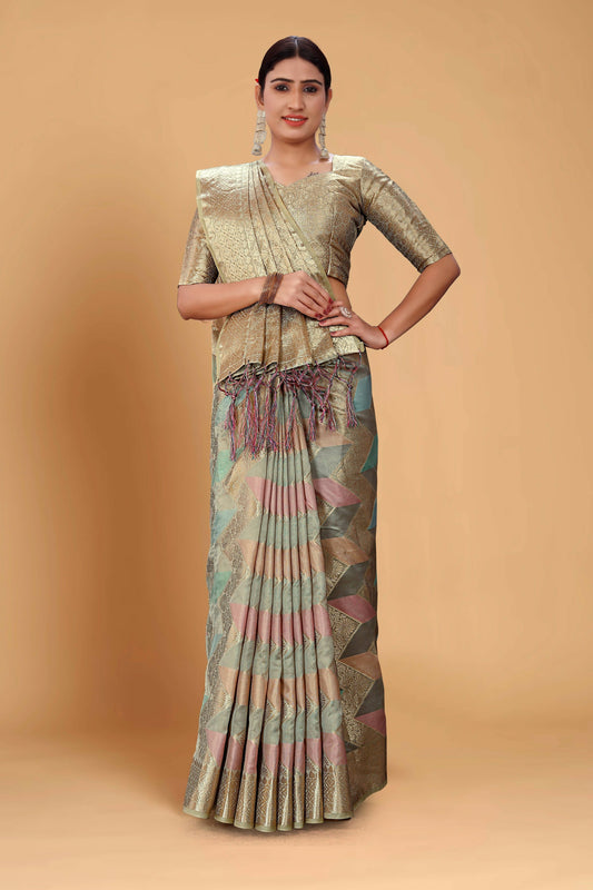 Grey Soft Organza Woven Design Saree With Unstitched Blouse Piece - Zaara