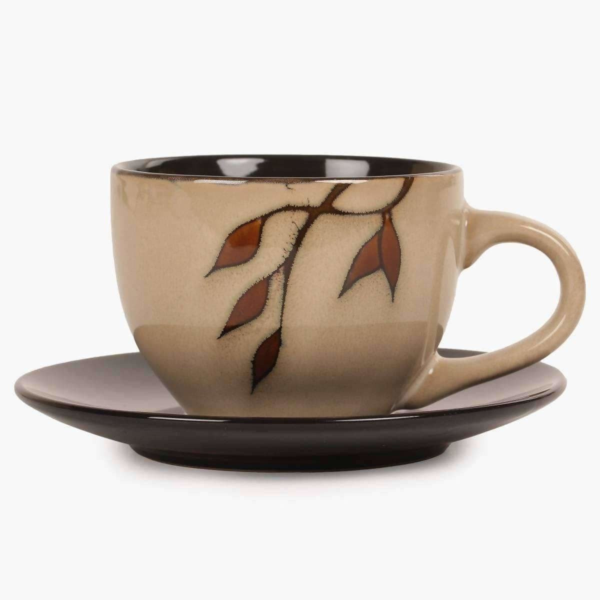Home Centre Caraway Cup and Saucer- Set of 13 Pcs - 220 ml - Brown - Grab2buy