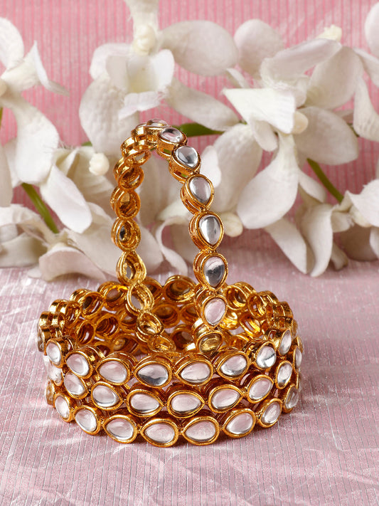 Priyaasi Women Set of 4 Gold-Polished Drop Shaped Kundan Studded Bangles