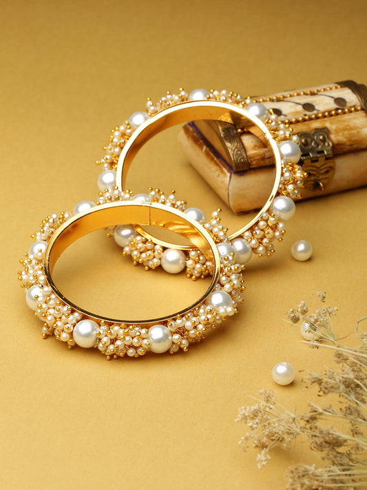 Priyaasi Women Set Of 2 Gold-Polished Pearls Studded Bangles | Grab2Buy