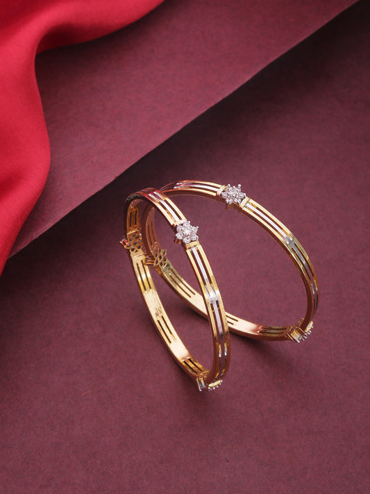 Priyaasi Women Set Of 2 Dual Toned American Diamond Studded Bangles in Floral Pattern | Grab2Buy