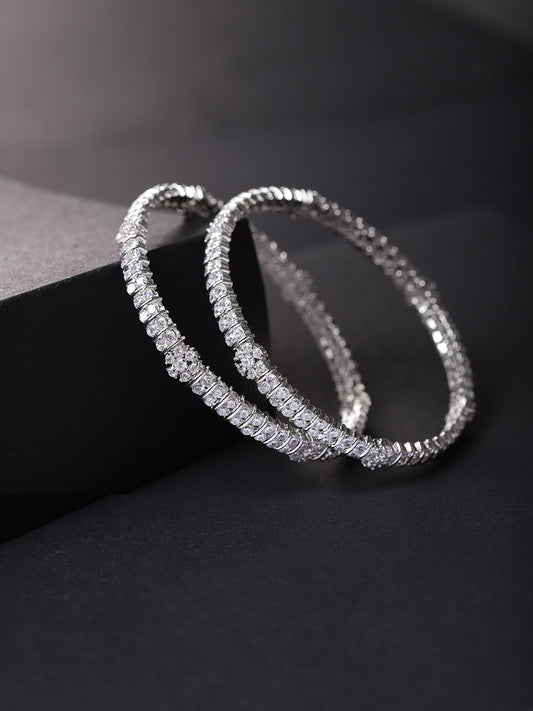 Priyaasi Women Dazzle Date-American Diamond Silver-Plated Set of 2 Bangles