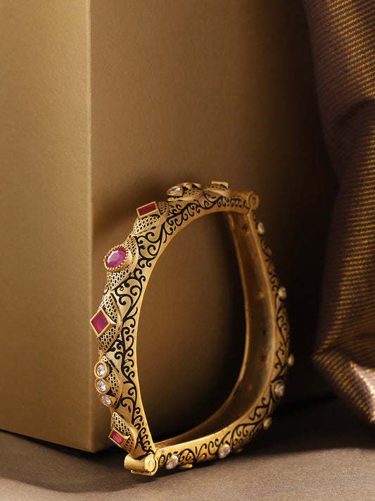 Priyaasi Women Gold-Polished American Diamond & Ruby Studded Openable Bangle | Grab2Buy