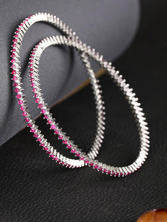Priyaasi Women Purple Stones Silver Plated Bangles Set | Grab2Buy