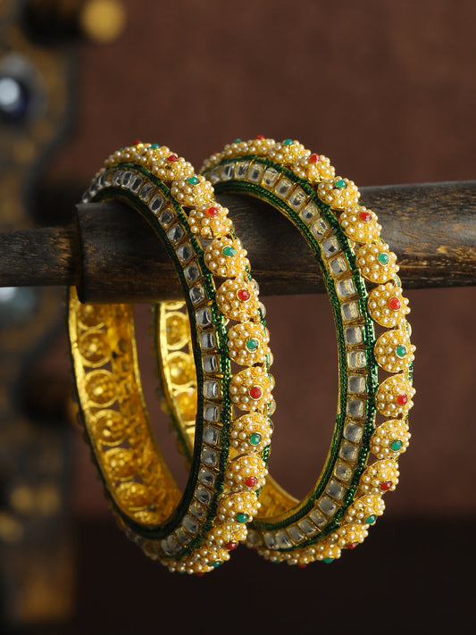 Priyaasi Women Multi Color Kundan Pearls Gold Platted Set Of 2 Bangles | Grab2Buy
