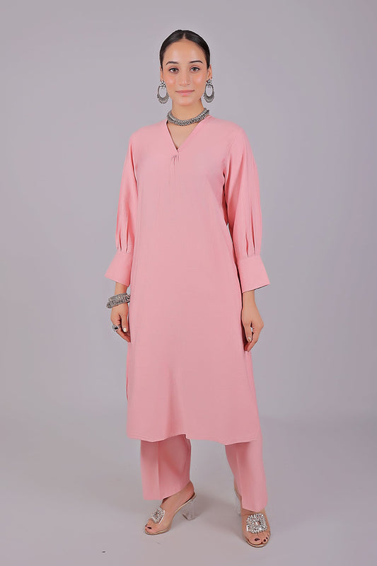Bluesaanchi Women's Baby Pink Kurti With Trouser Pajama Set | Swadesiicart