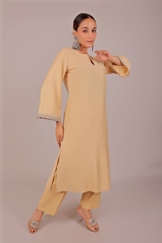 Bluesaanchi Women's Beige Kurti Pajama Set | Swadesiicart