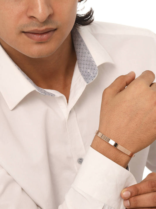 NVR Men's Rose Gold Metal Interlock Kada Bracelet | Grab2Buy