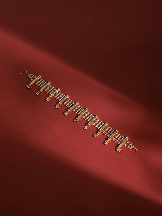 White Gold-Plated Kundan-Studded Beaded Matha Patti - Ruby Raang - Grab2buy