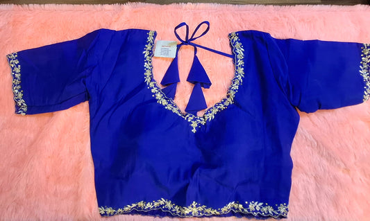 Kia Fashions Royal Blue Hand Embroidered Embroidered Readymade Blouse