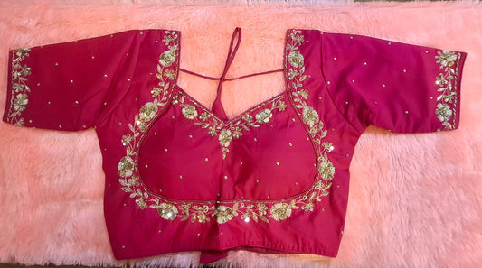 Kia Fashions Hot Pink Hand Embroidered Embroidered Readymade Blouse