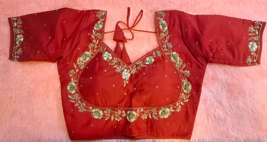 Kia Fashions Red Hand Embroidered Embroidered Readymade Blouse