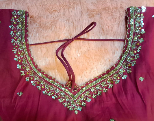 Kia Fashions Hot Pink Cotton Silk Hand Embroidered Readymade Blouse