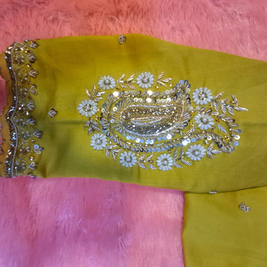 Kia Fashions Mustard Yellow Cotton Silk Hand Embroidered Readymade Blouse