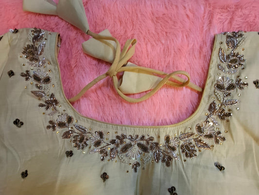 Kia Fashions Beige Cotton Silk Hand Embroidered Readymade Blouse