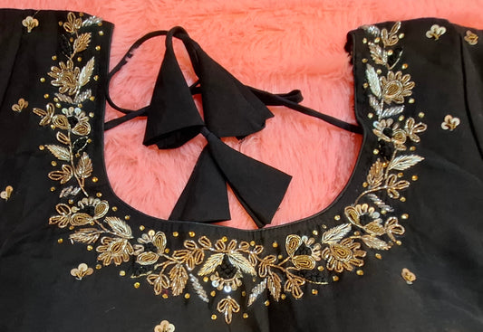 Kia Fashions Black Cotton Silk Hand Embroidered Readymade Blouse
