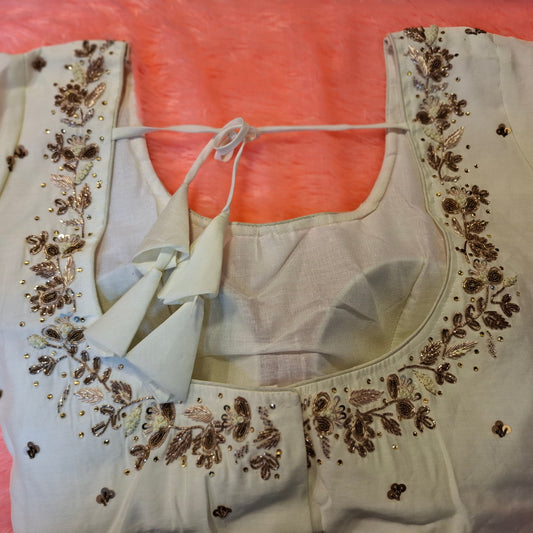 Kia Fashions Off-White Cotton Silk Hand Embroidered Readymade Blouse