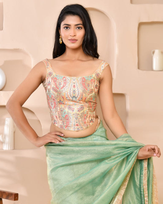 Amodini Designer Studio Kashi Banarsi Corset Style Golden Blouse