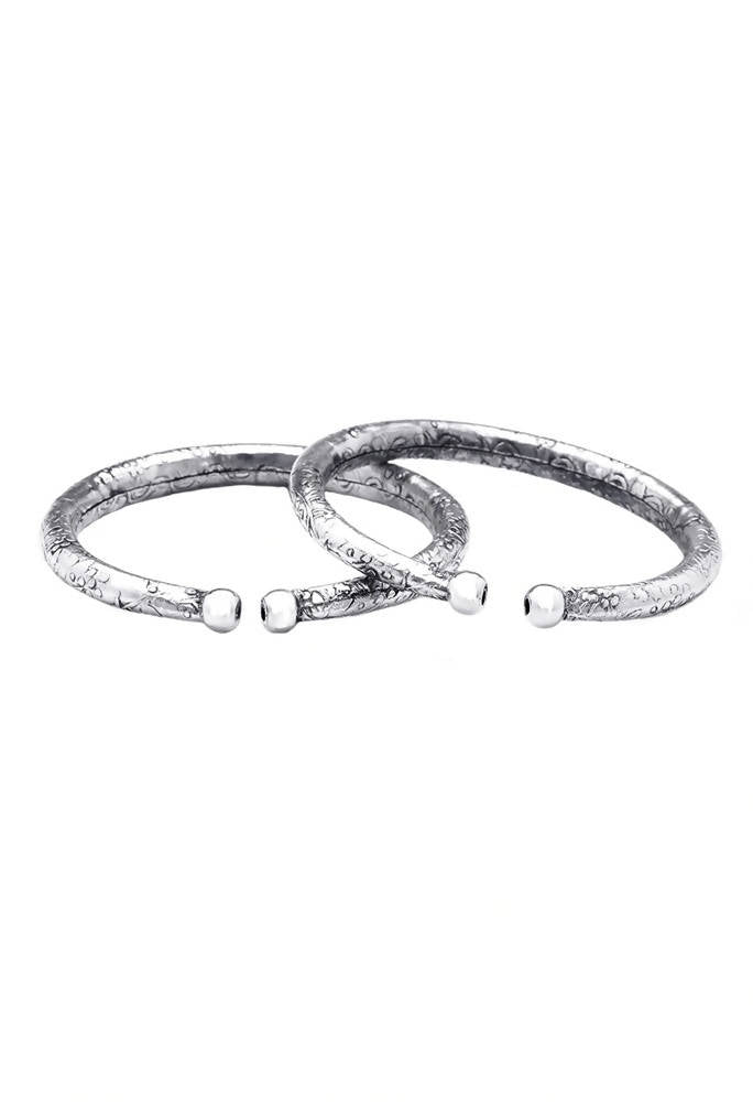 Mominos Fashion Kamal Johar Oxidised Silver Pressing Style Anklets